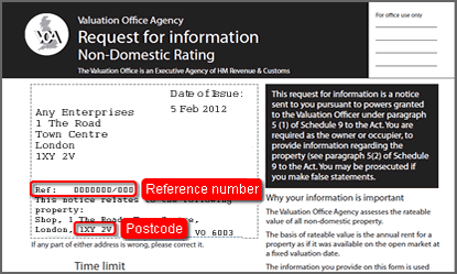 Enter Postcode Form VOA Non-Domestic Rating Request for Information - Identification